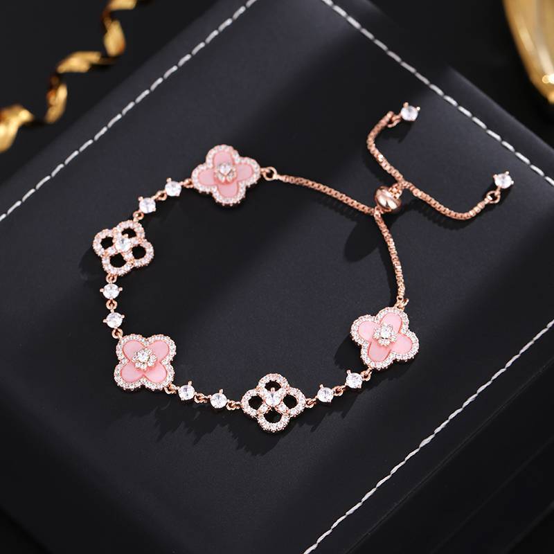 Four-petal zircon lucky four-leaf clover flower bracelet