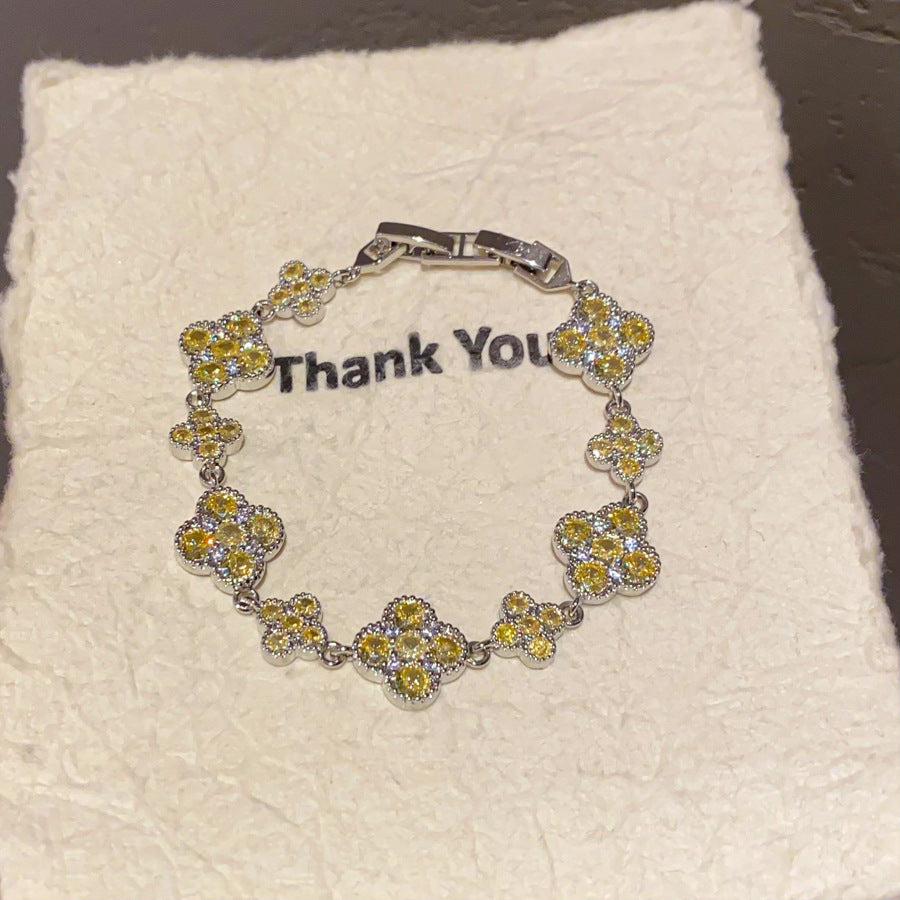 French Zirconia Diamond Flower Clip Bracelet