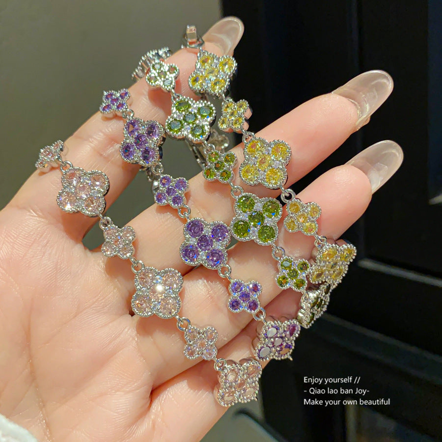 French Zirconia Diamond Flower Clip Bracelet