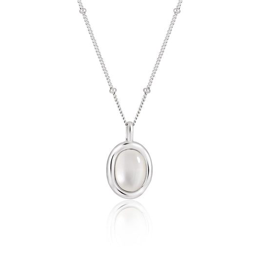 925 Sterling Silver Oval Moonstone Pendant Necklace