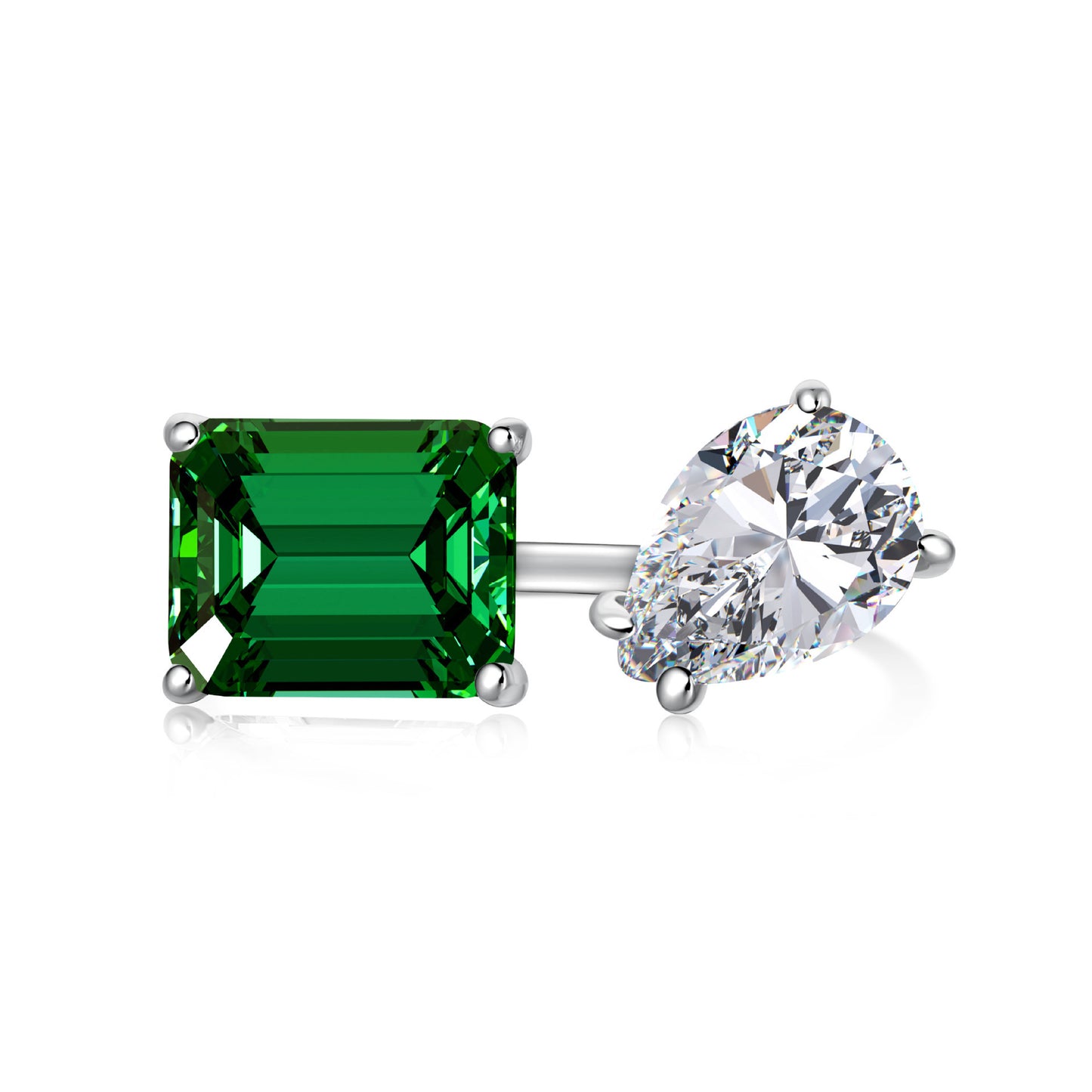 925 Sterling Silver Green Gem Clover Open Ring