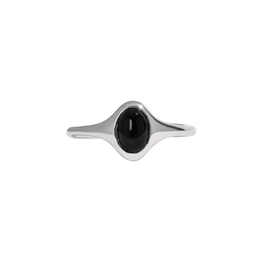925 Sterling Silver Oval Black Stone Ring