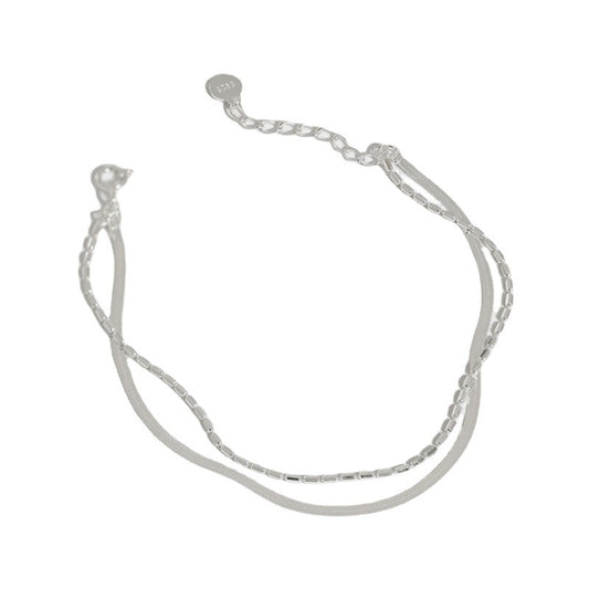 925 Sterling Silver Double - Layered Chain Bracelet