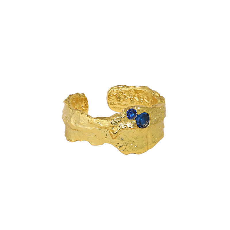 Textured Silver Open Ring with Blue Gems