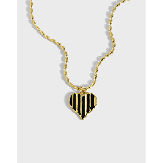 Striped Heart Charm Necklace