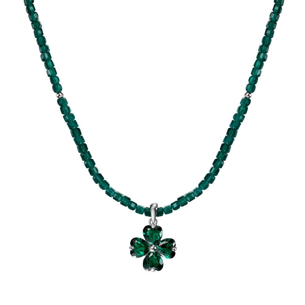 925 Sterling Silver Clover Beaded Necklace