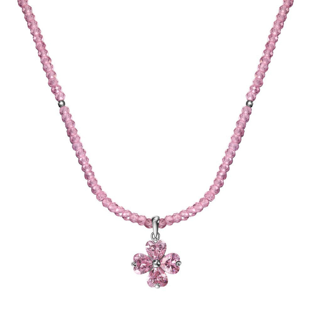 925 Sterling Silver Clover Beaded Necklace