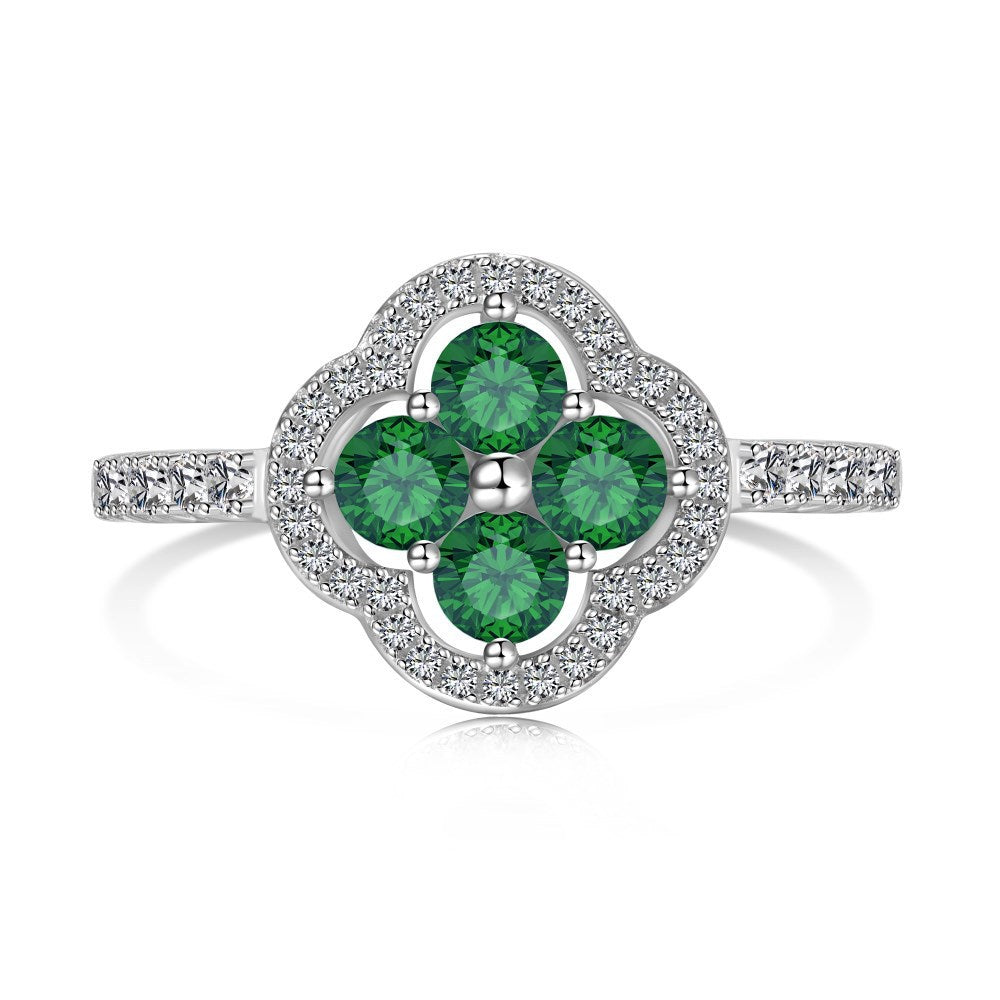 925 Sterling Silver Clover - Shaped Gem Ring