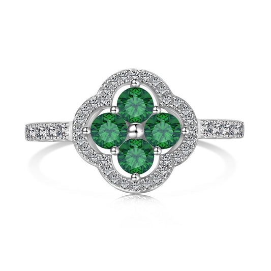 925 Sterling Silver Clover - Shaped Gem Ring