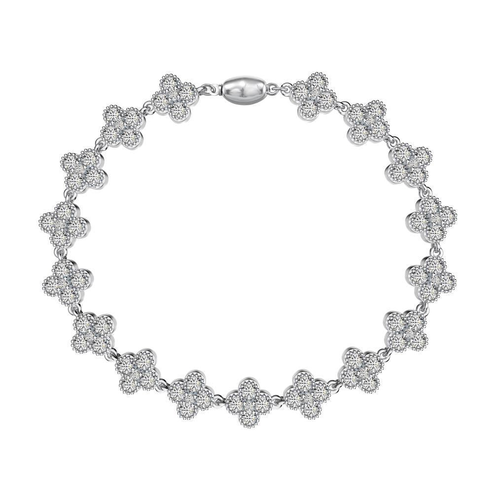 925 Sterling Silver Clover - Shaped Gem Bracelet