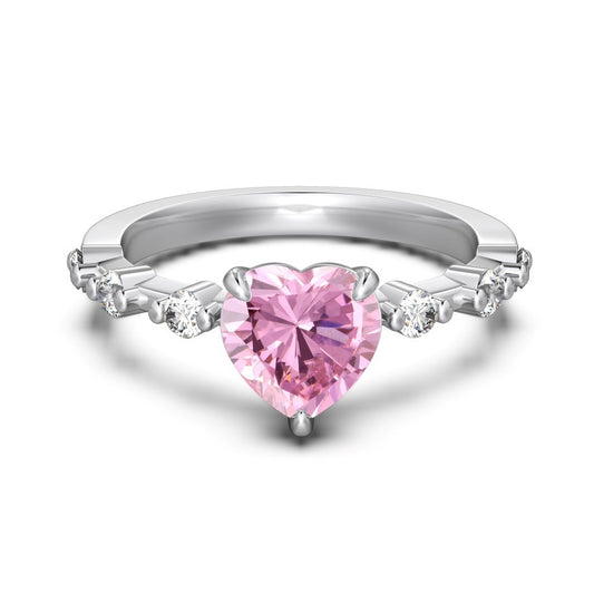 925 Sterling Silver Pink Heart - Shaped Gem Ring