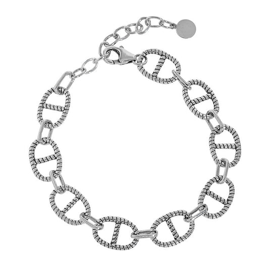 Textured Oval - Linked Silver Bracelet