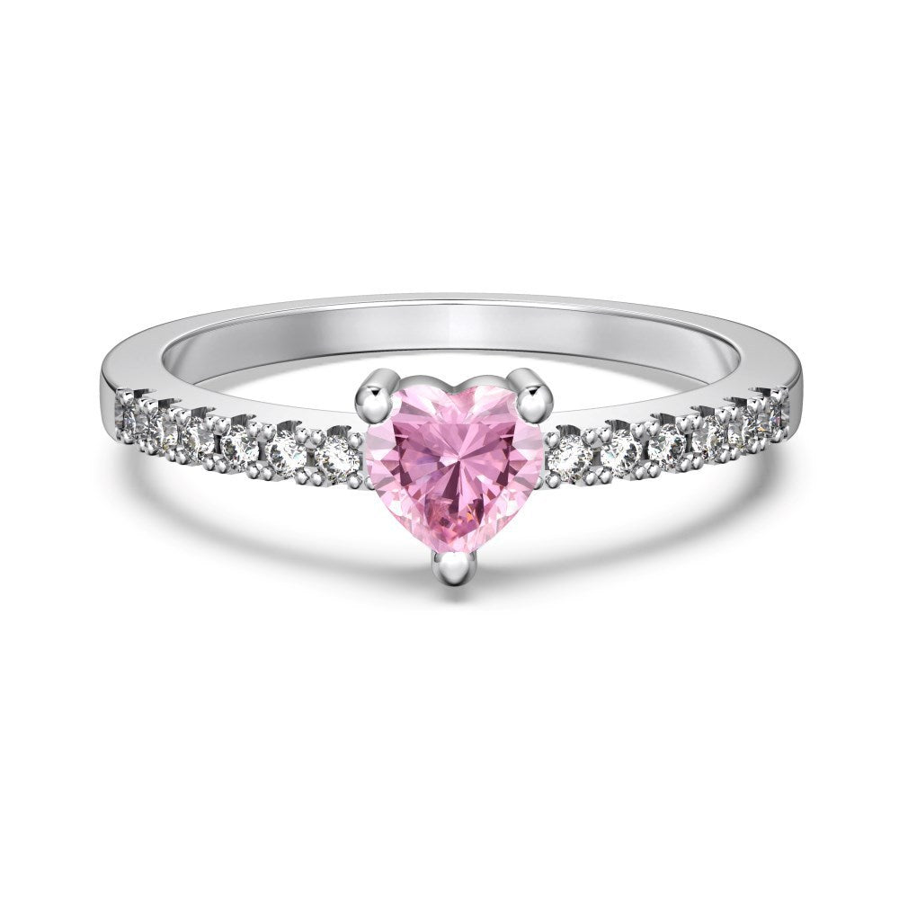 925 Sterling Silver Pink Heart - Shaped Gem Ring