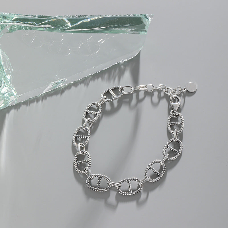 Textured Oval - Linked Silver Bracelet