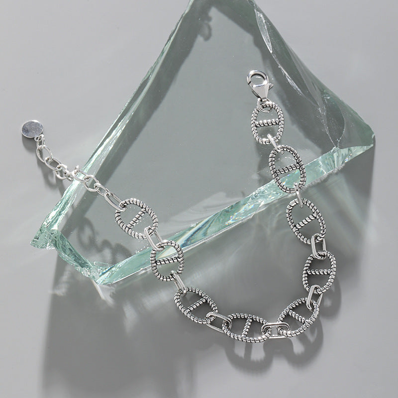 Textured Oval - Linked Silver Bracelet