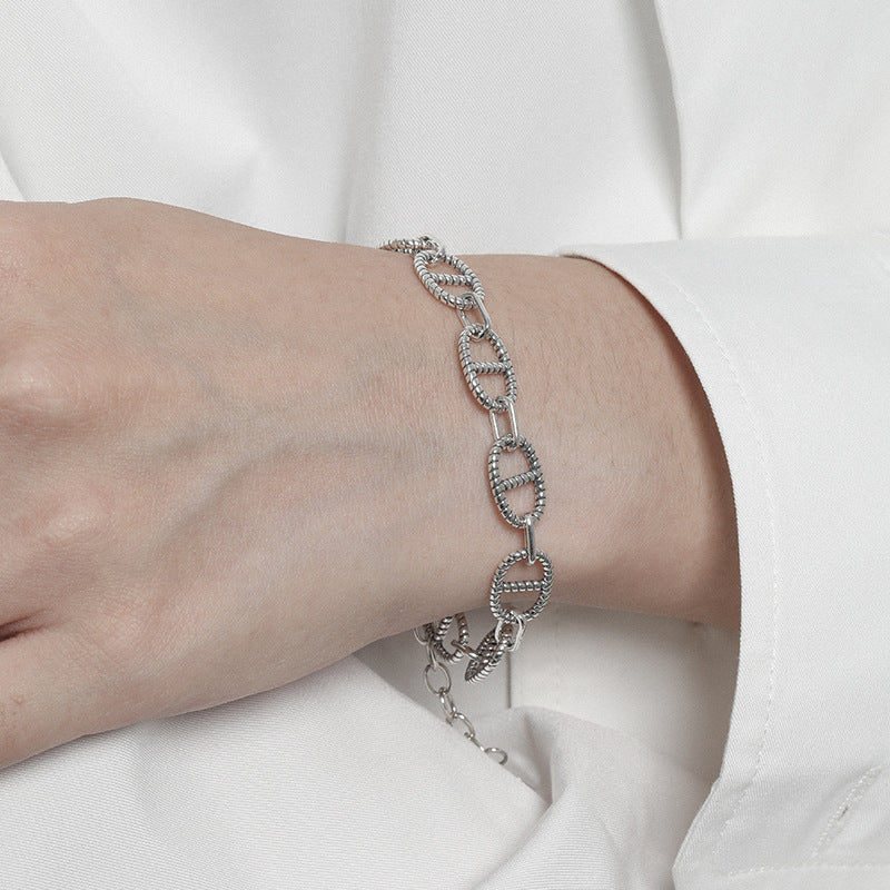 Textured Oval - Linked Silver Bracelet