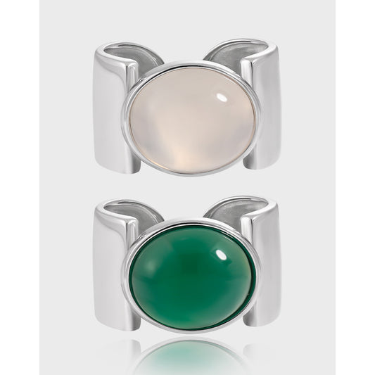 Minimalist Oval Gem Open Ring