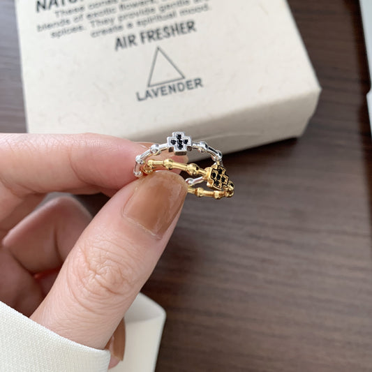 Minimalist Beaded Open Ring with Clover Accent