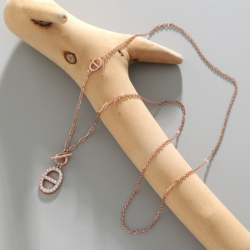 Sparkling Oval Toggle Silver Necklace