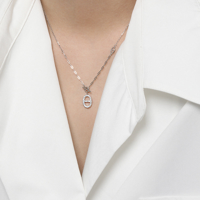 Sparkling Oval Toggle Silver Necklace