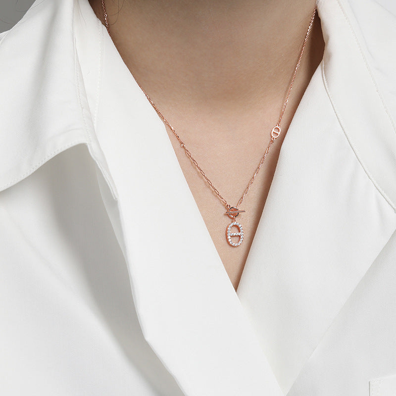 Sparkling Oval Toggle Silver Necklace