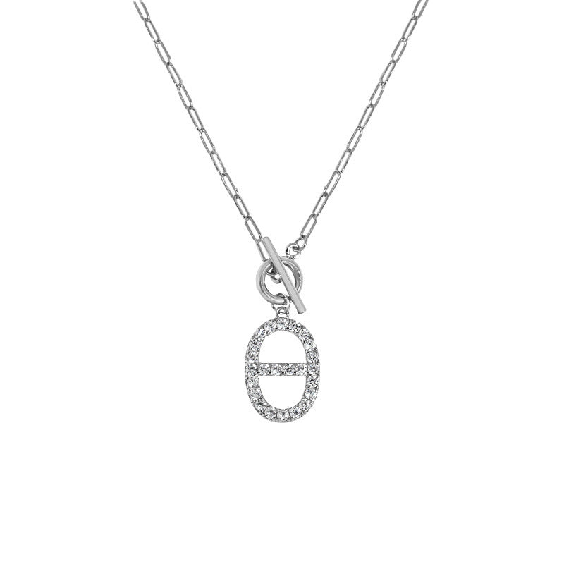 Sparkling Oval Toggle Silver Necklace