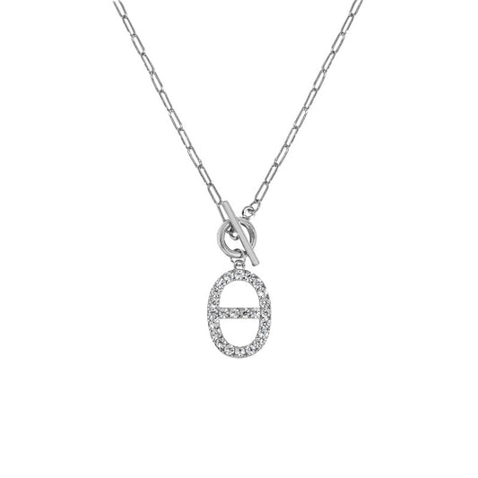 Sparkling Oval Toggle Silver Necklace