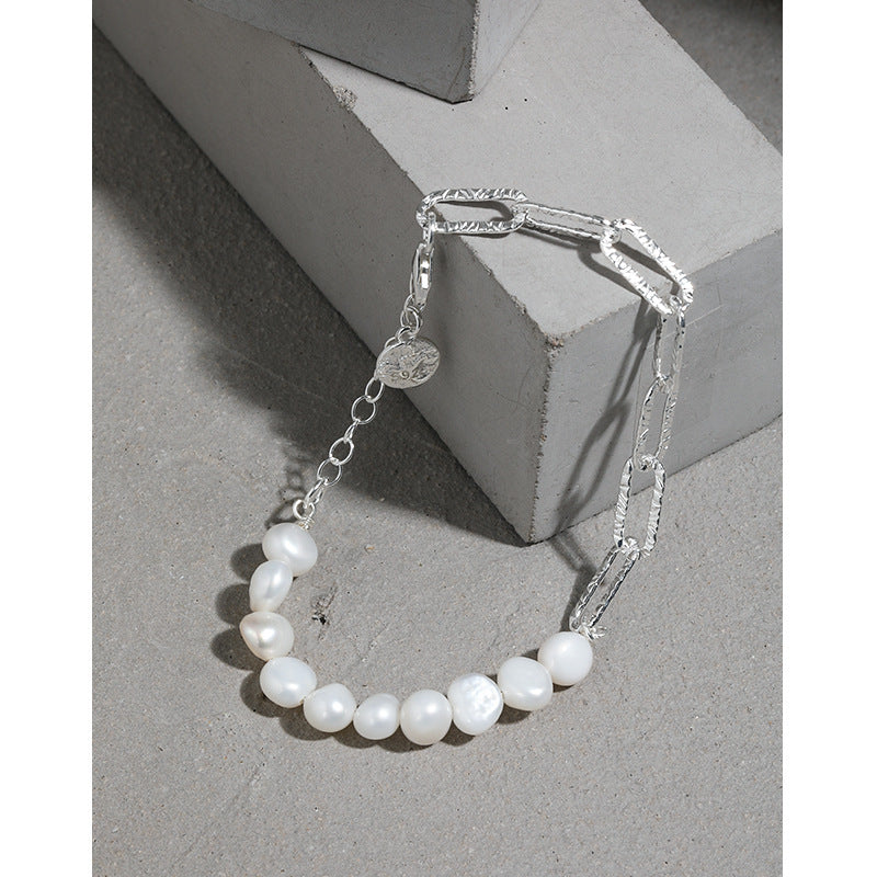 Pearl & Textured Chain Bracelet