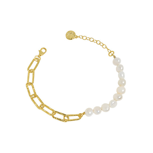 Pearl & Textured Chain Bracelet
