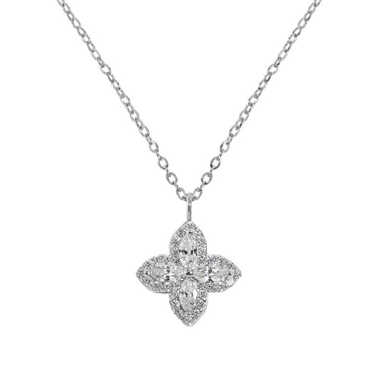 925 Sterling Silver Clover - Shaped Zircon Pendant Necklace