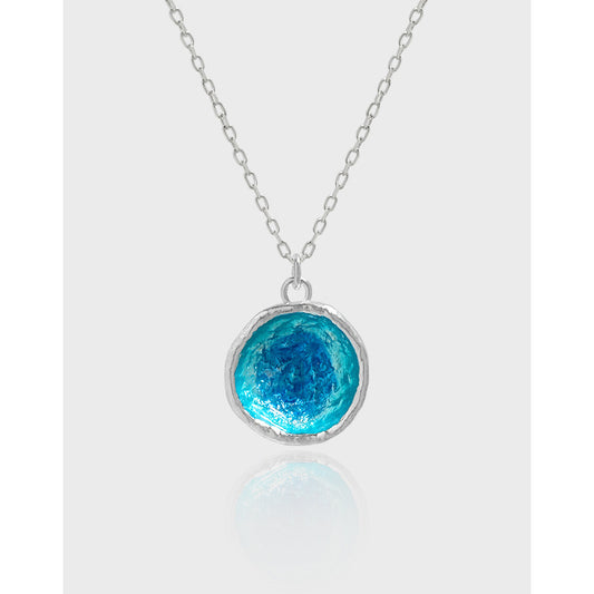 925 Sterling Silver Enamel Round Pendant Necklace
