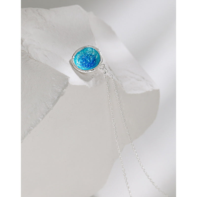 925 Sterling Silver Enamel Round Pendant Necklace