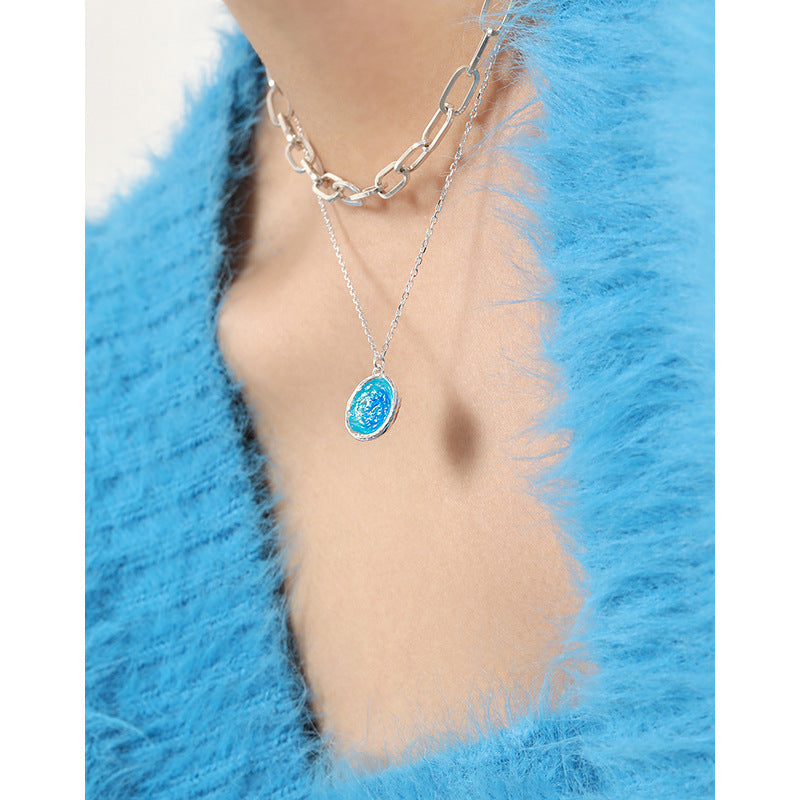 925 Sterling Silver Enamel Round Pendant Necklace
