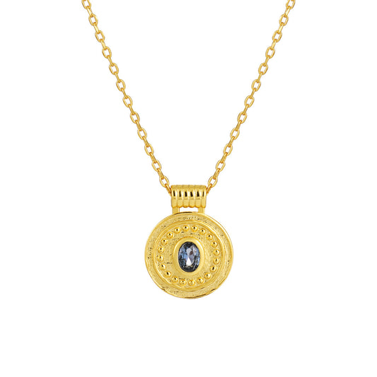 Vintage Silver Pendant Necklace with Blue Gem