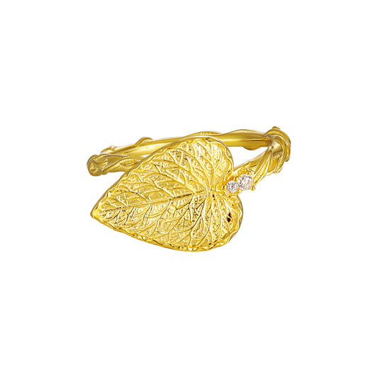 Gold Leaf Ring with Diamond Accents