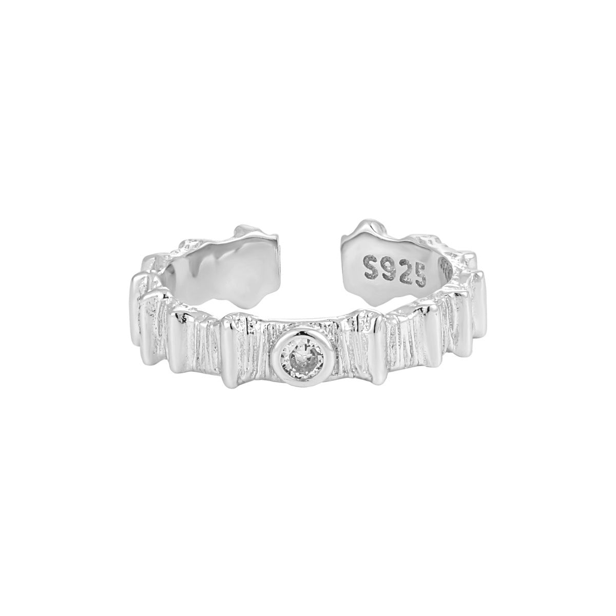 Couple's Textured Silver Open Rings with Diamond