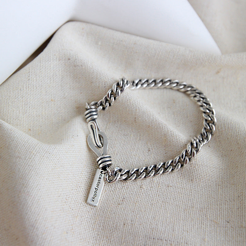 Couple's Vintage Silver Curb Chain Bracelets