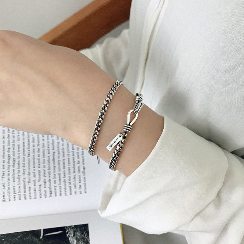 Couple's Vintage Silver Curb Chain Bracelets
