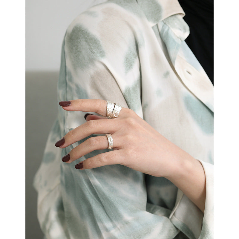 Couple's Textured Silver Open Rings