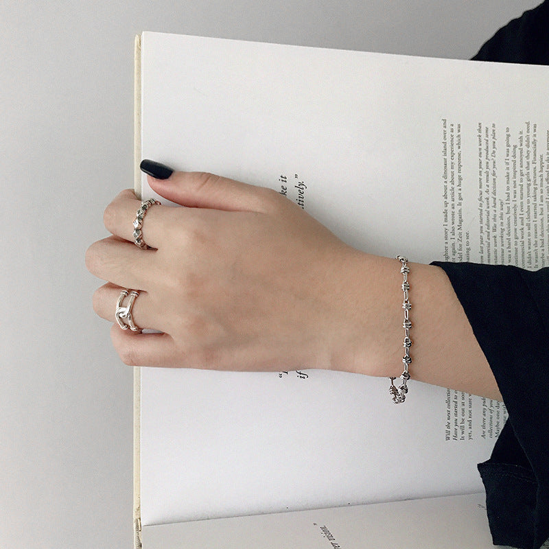 Couple's Silver Bead Chain Bracelets