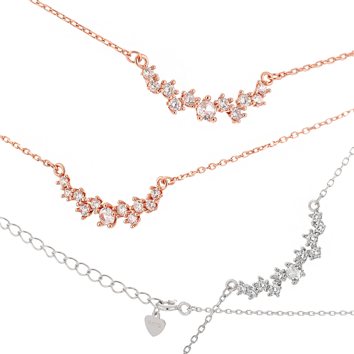 925 Sterling Silver Cluster Zircon Pendant Necklace