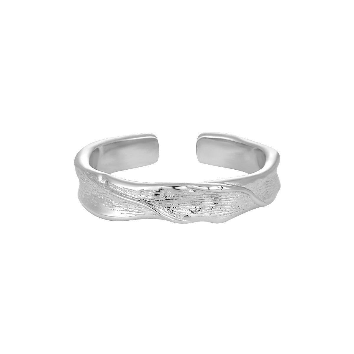 Couple's Textured Silver Open Rings with Diamond