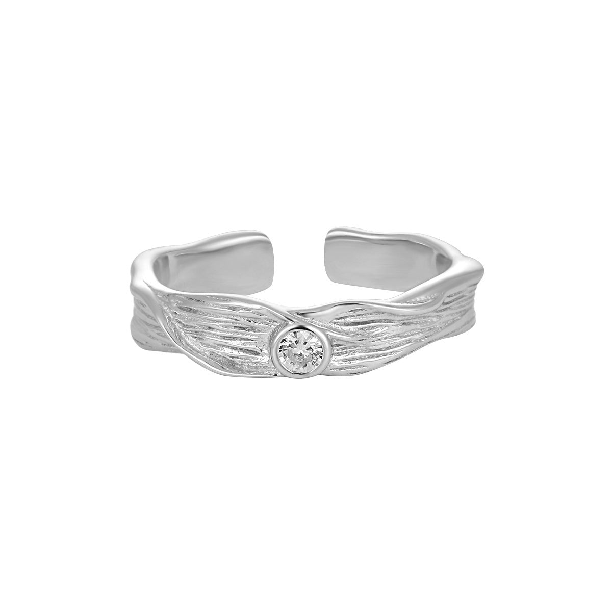 Couple's Textured Silver Open Rings with Diamond