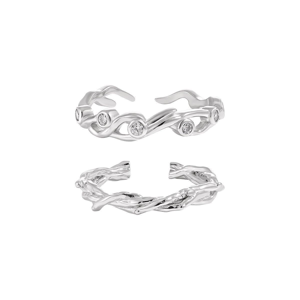 Couple's Twisted Vine Silver Rings with Diamonds