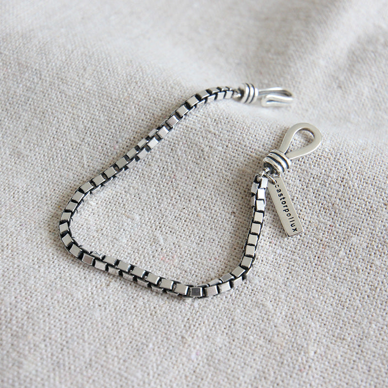 Couple's Vintage Silver Box Chain Bracelets