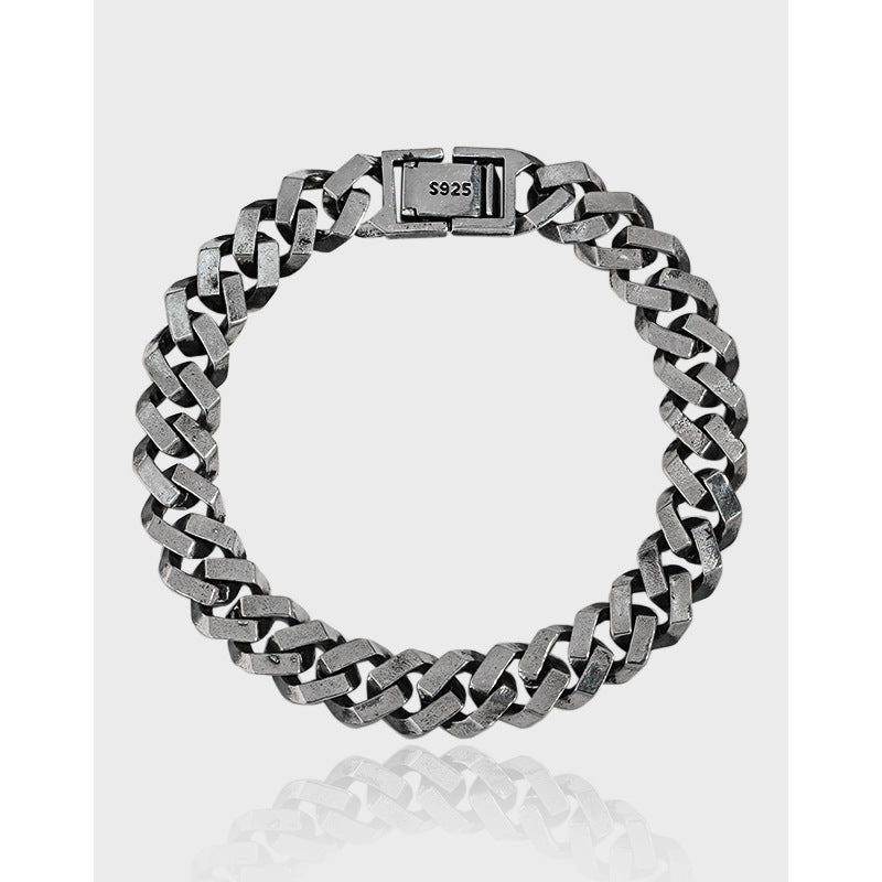 Couple's Vintage - Style Silver Curb Chain Bracelets