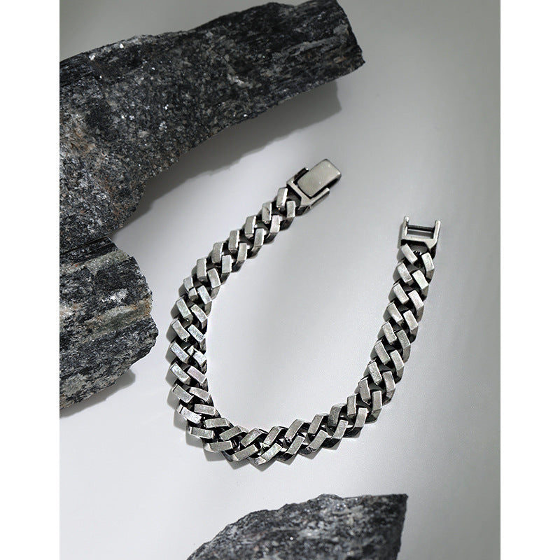 Couple's Vintage - Style Silver Curb Chain Bracelets