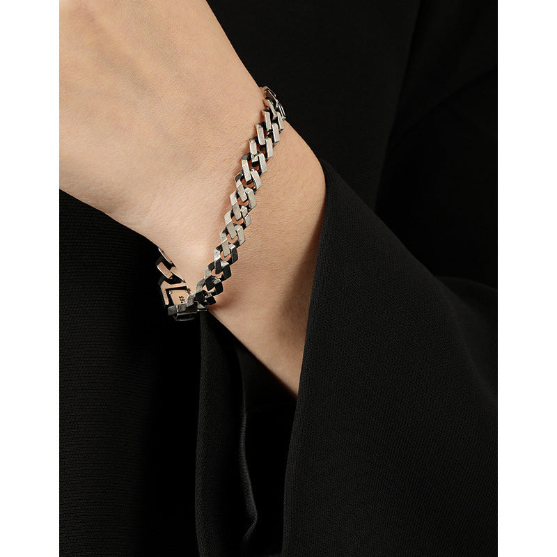 Couple's Vintage - Style Silver Curb Chain Bracelets
