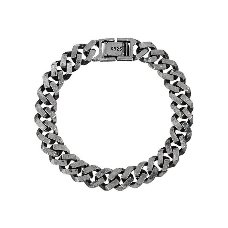 Couple's Vintage - Style Silver Curb Chain Bracelets