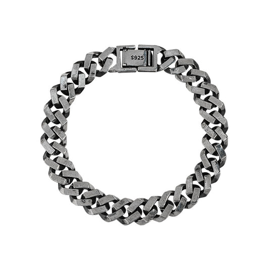 Couple's Vintage - Style Silver Curb Chain Bracelets